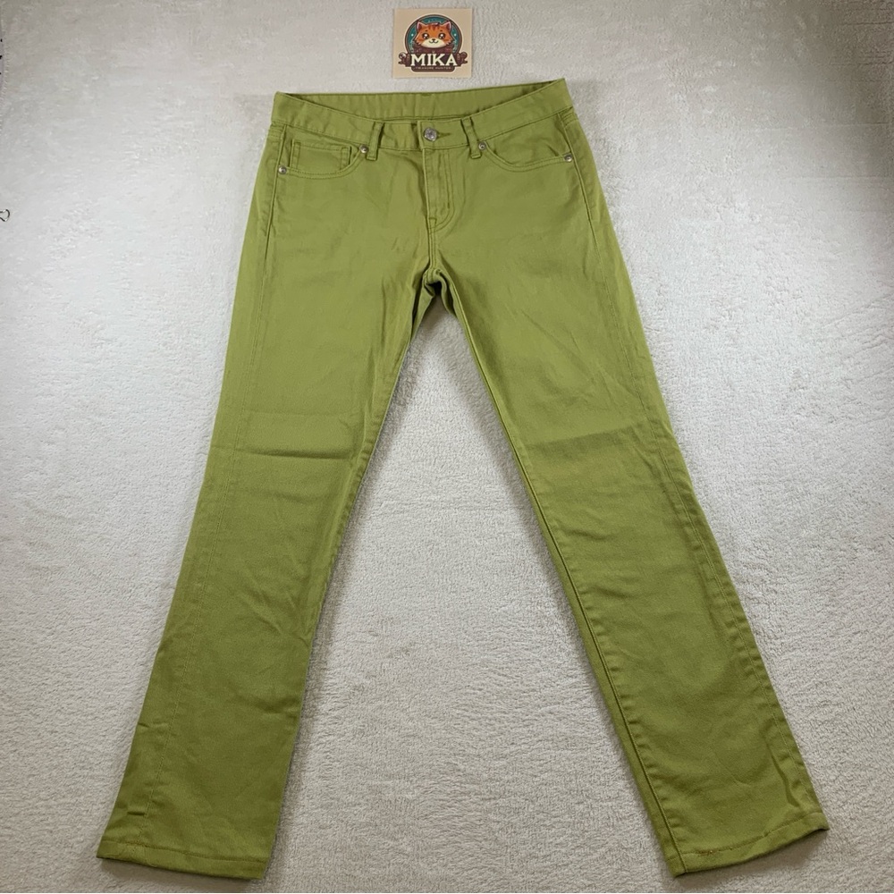 Uniqlo Jeans Women's Low Rise Skinny Straight Olive Green Size 27 Inseam 28" *